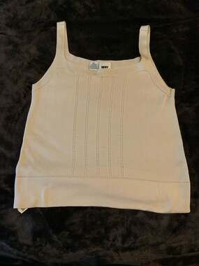 DKNY Vintage 100% Silk Knit Pointelle Tank Top M/L Ivory